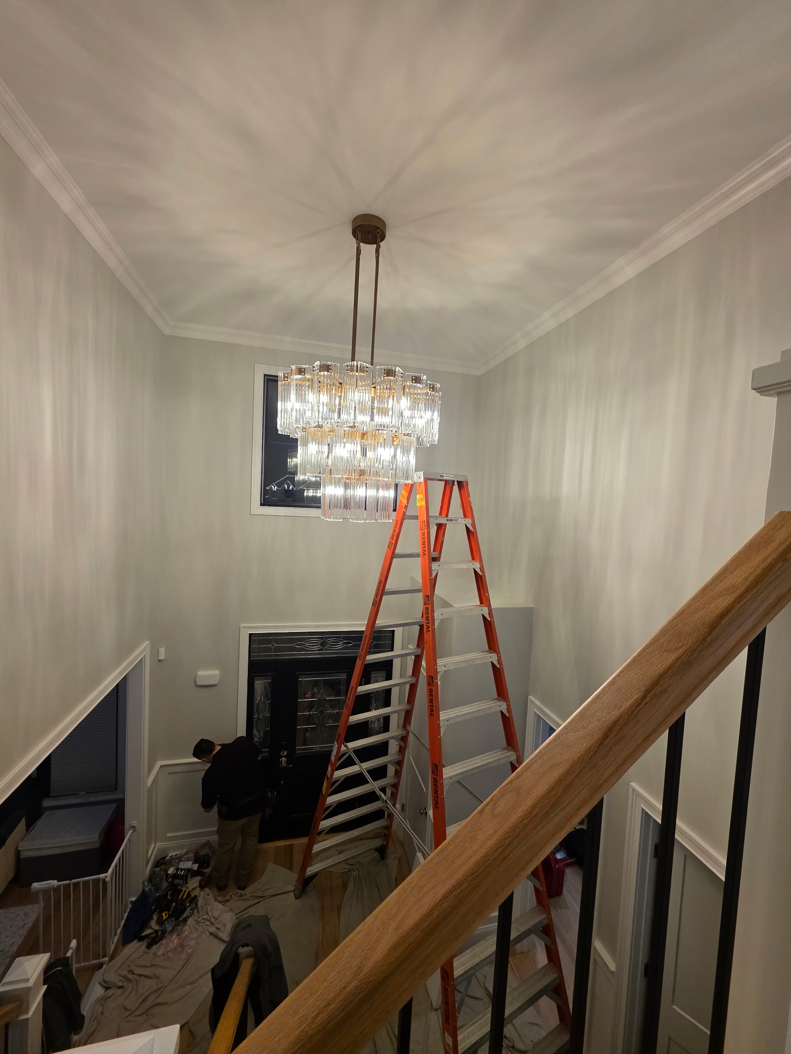 Chandelier and lighting installation by Majestic Ohms on Long Island