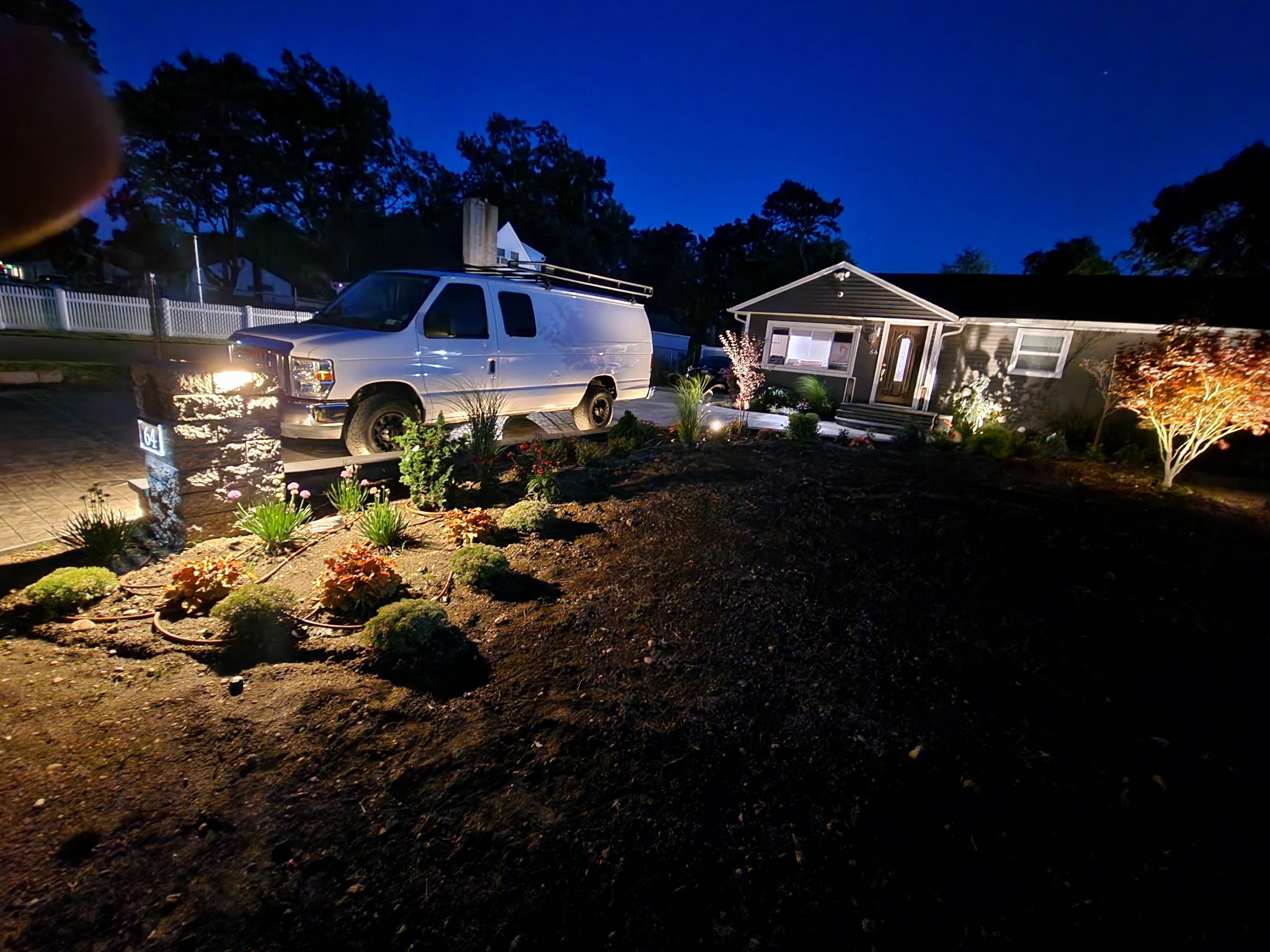 Outdoor landscape lighting project on Long Island